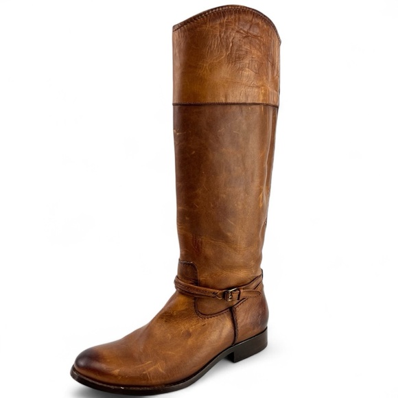 Frye Melissa Seam Tall Full Grained Leather Riding Boots Women 8B in Aged Cognac